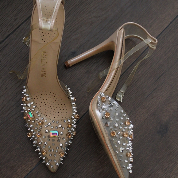 Azalea Wang Shoes - Azalea Wang Studded Beige Womens Heels